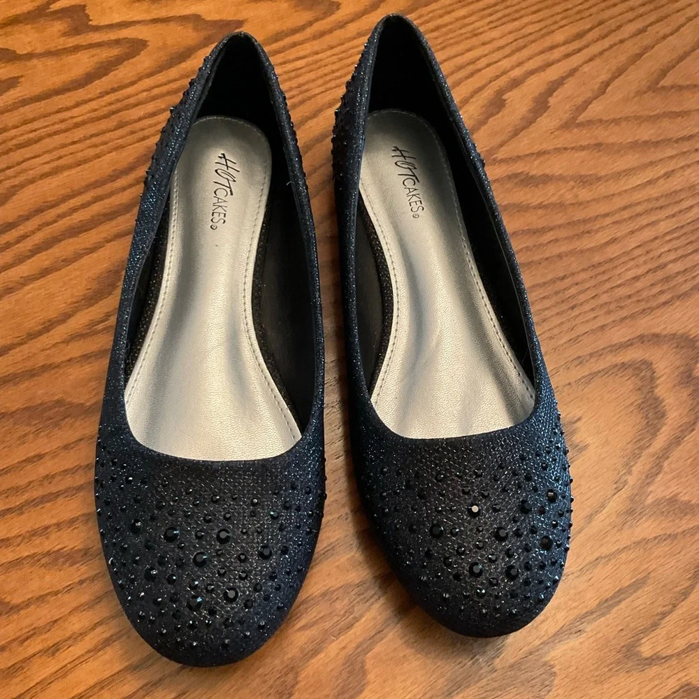 Hot Cakes Bejeweled Black Ballet Flats, Women’s Sz 8.5M